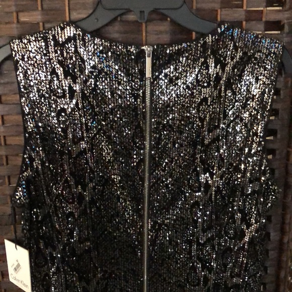 Calvin Klein Womens Black Velvet Sequined Cocktail Dress - Picture 6 of 13